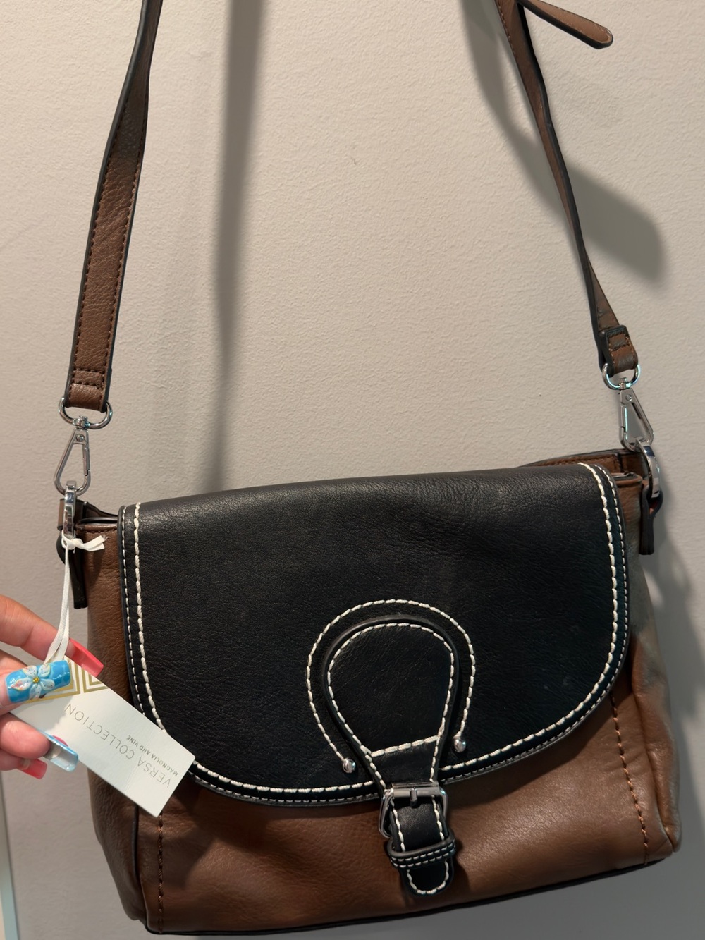 Two-Tone Brown and Black Leather Crossbody Bag